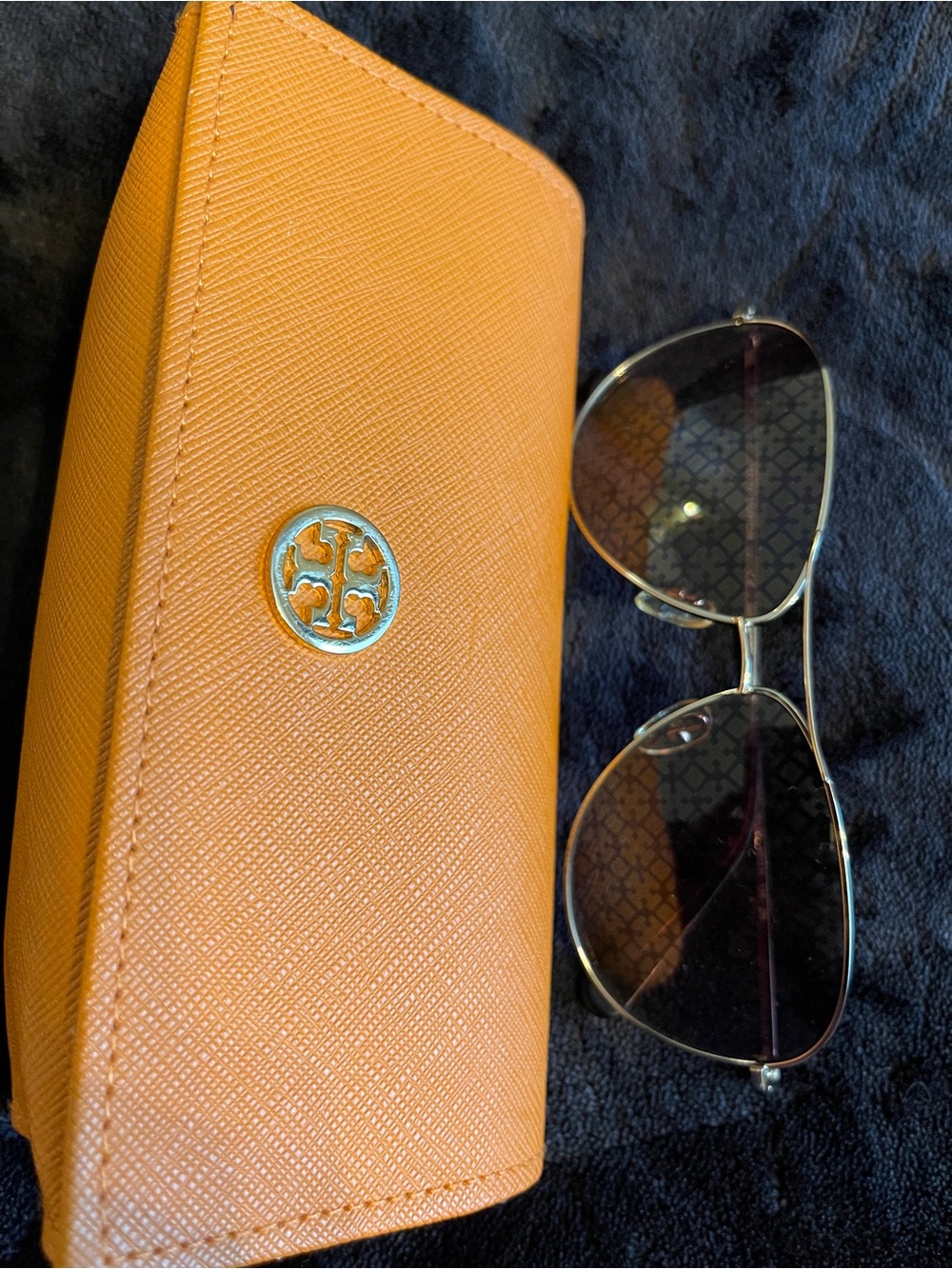 Tory Burch Orange Textured Sunglasses Case with Gold Logo